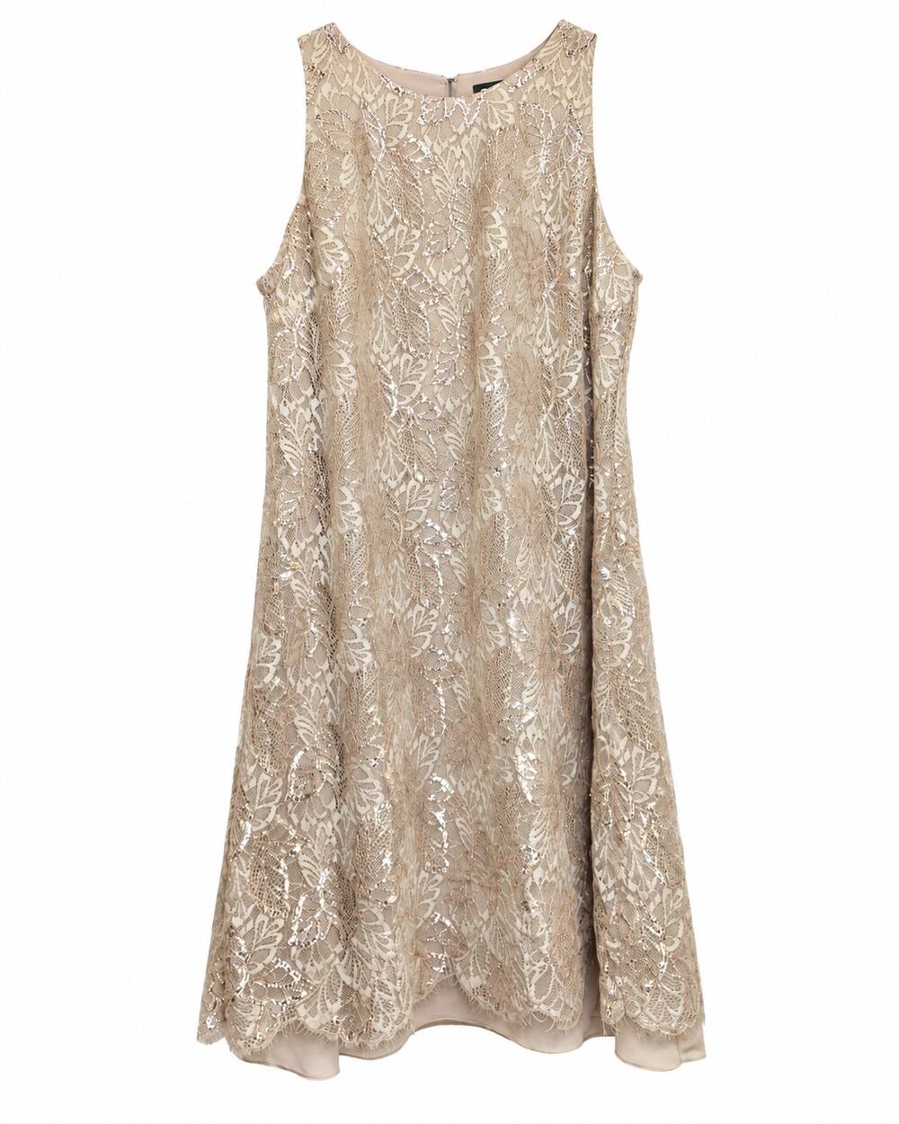Lauren Ralph Lauren Women’s Size 6 Metallic Lace A-Line Dress Champagne Gold